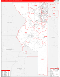 The Villages Metro Area Wall Map Red Line Style 2026